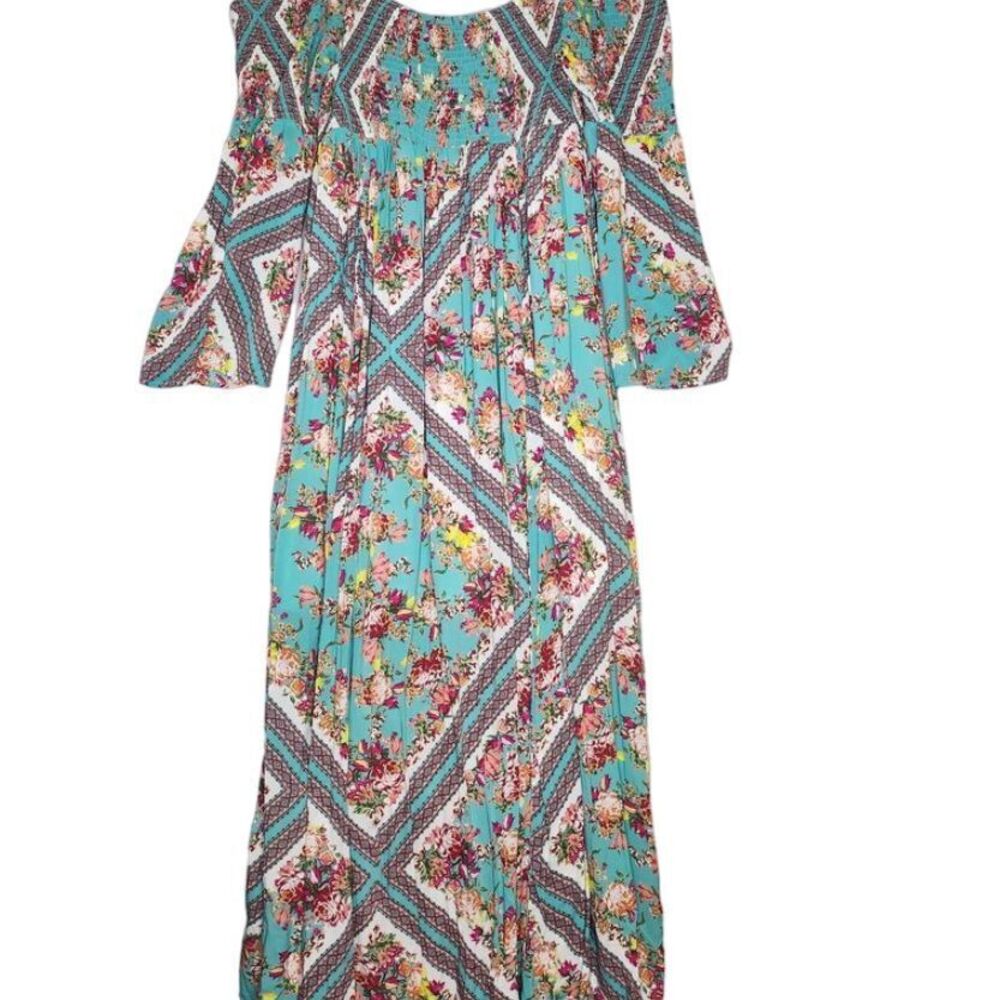 Torrid Floral Print Smocked Maxi Dress Size 3 Bell sleeves Challis Fabric Boho